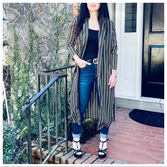 Fabulous Olive striped belted kimono jacket - Picture 7 of 10